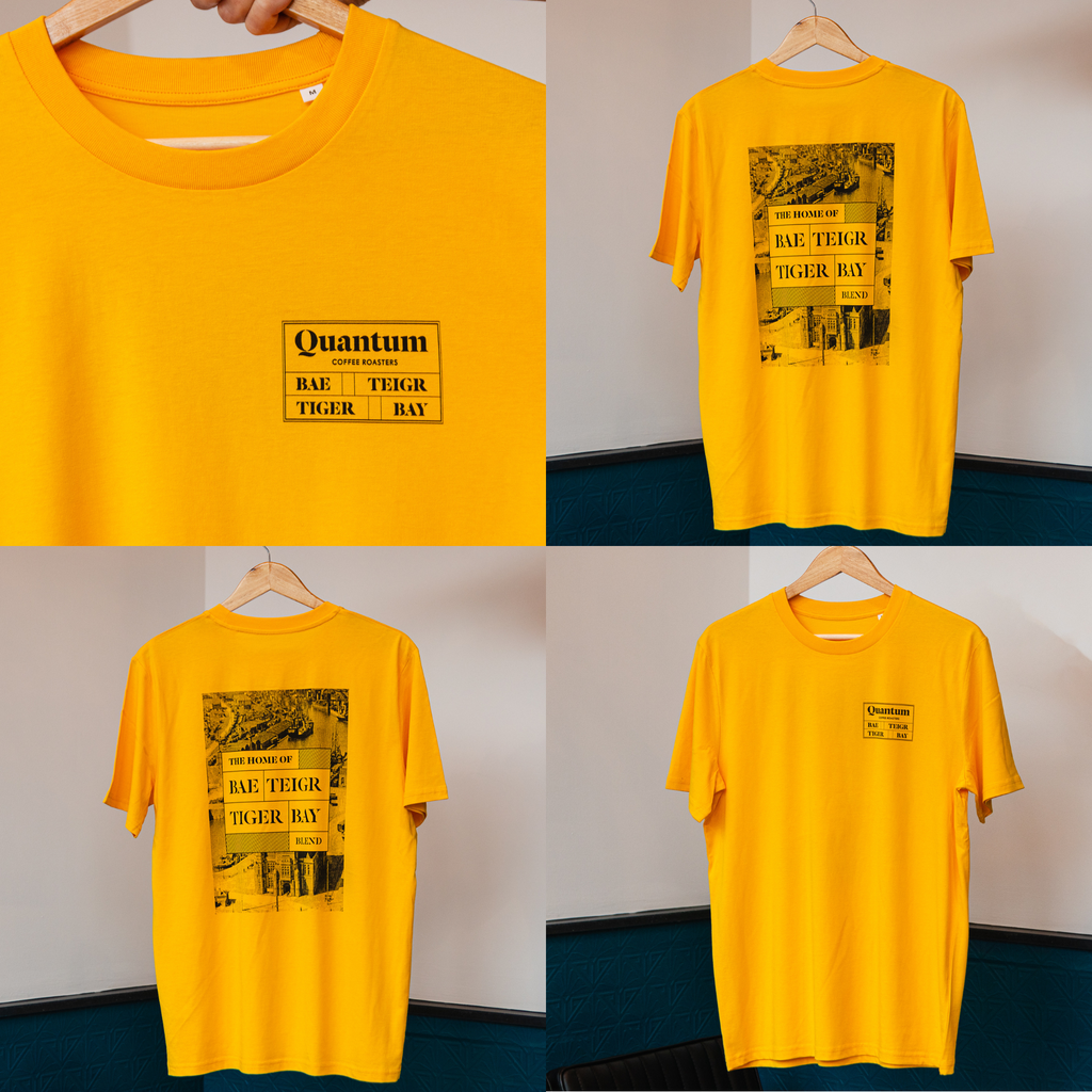 QUANTUM X THE HOME of TIGER BAY COFFEE T-SHIRT / YELLOW